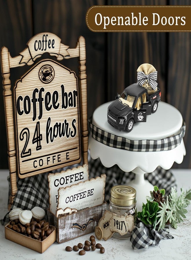 ديكورات ركن القهوة: ديكور ركن قهوة ريفي - ديكور شاحنة معدنية سوداء متوسطة الحجم | إكسسوارات ديكور ركن القهوة، ديكور صينية متعددة الطبقات، ديكور ركن القهوة، وديكور شاحنة عتيقة - Image 3